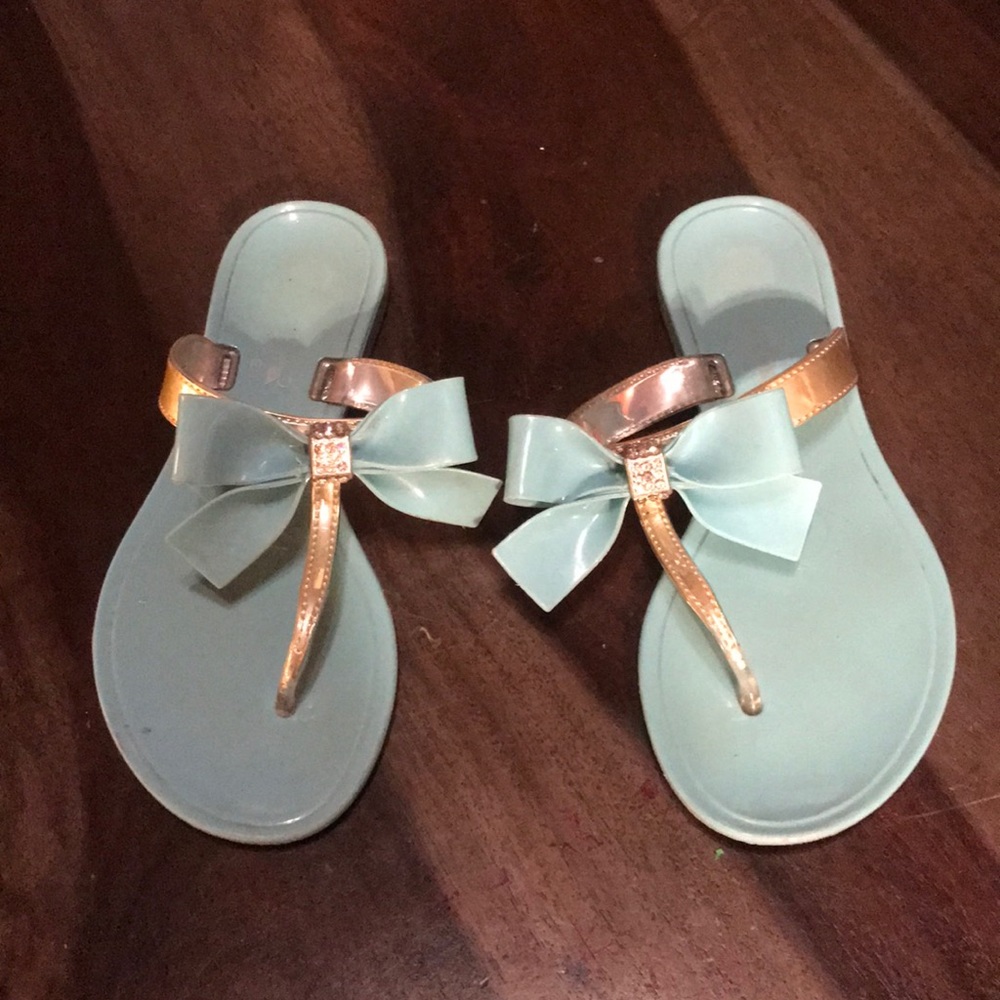 Tiffany blue flip flop sparkle bow